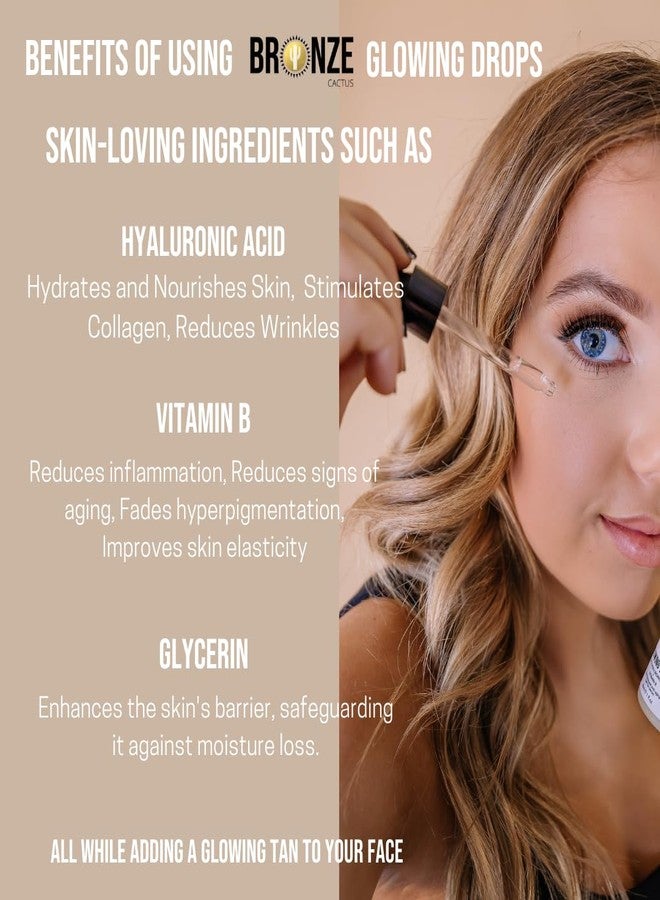 Bronze Cactus Glowing Tan Drops – Mix-in Self Tanner with Vitamins B & E & Hyaluronic Acid | Vegan Friendly, Brightening & Nourishing | Quick Dry, Natural Sunless Glow for Face & Body - Image 2