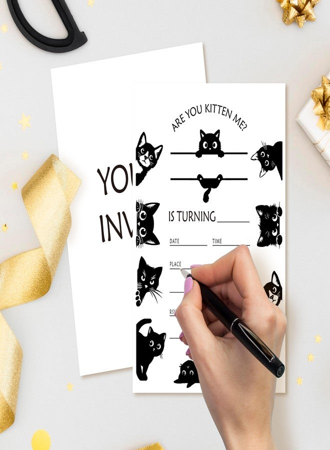 ZYQFN 20 Black Cat Birthday Invitations for Girls Boys Kids Adult with Envelopes - 4x6 Inch Kitten Card, Cute Pet Themed Party Invites. (030) - Image 3