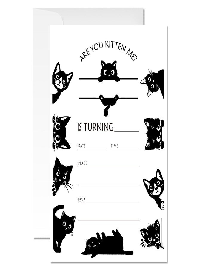 ZYQFN 20 Black Cat Birthday Invitations for Girls Boys Kids Adult with Envelopes - 4x6 Inch Kitten Card, Cute Pet Themed Party Invites. (030) - Image 1