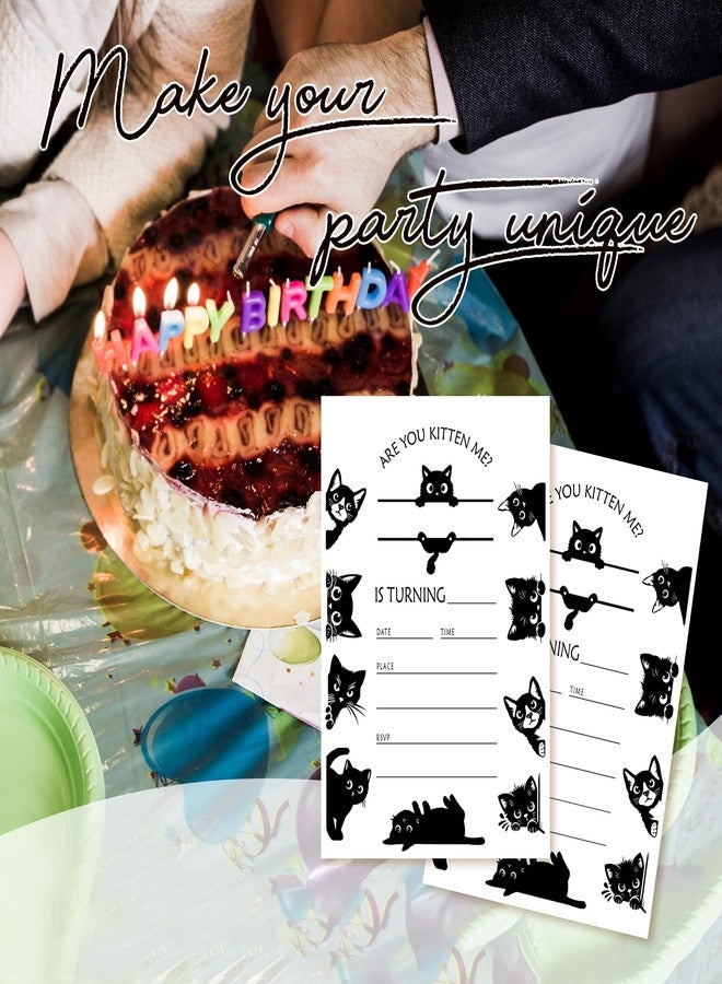 ZYQFN 20 Black Cat Birthday Invitations for Girls Boys Kids Adult with Envelopes - 4x6 Inch Kitten Card, Cute Pet Themed Party Invites. (030) - Image 4