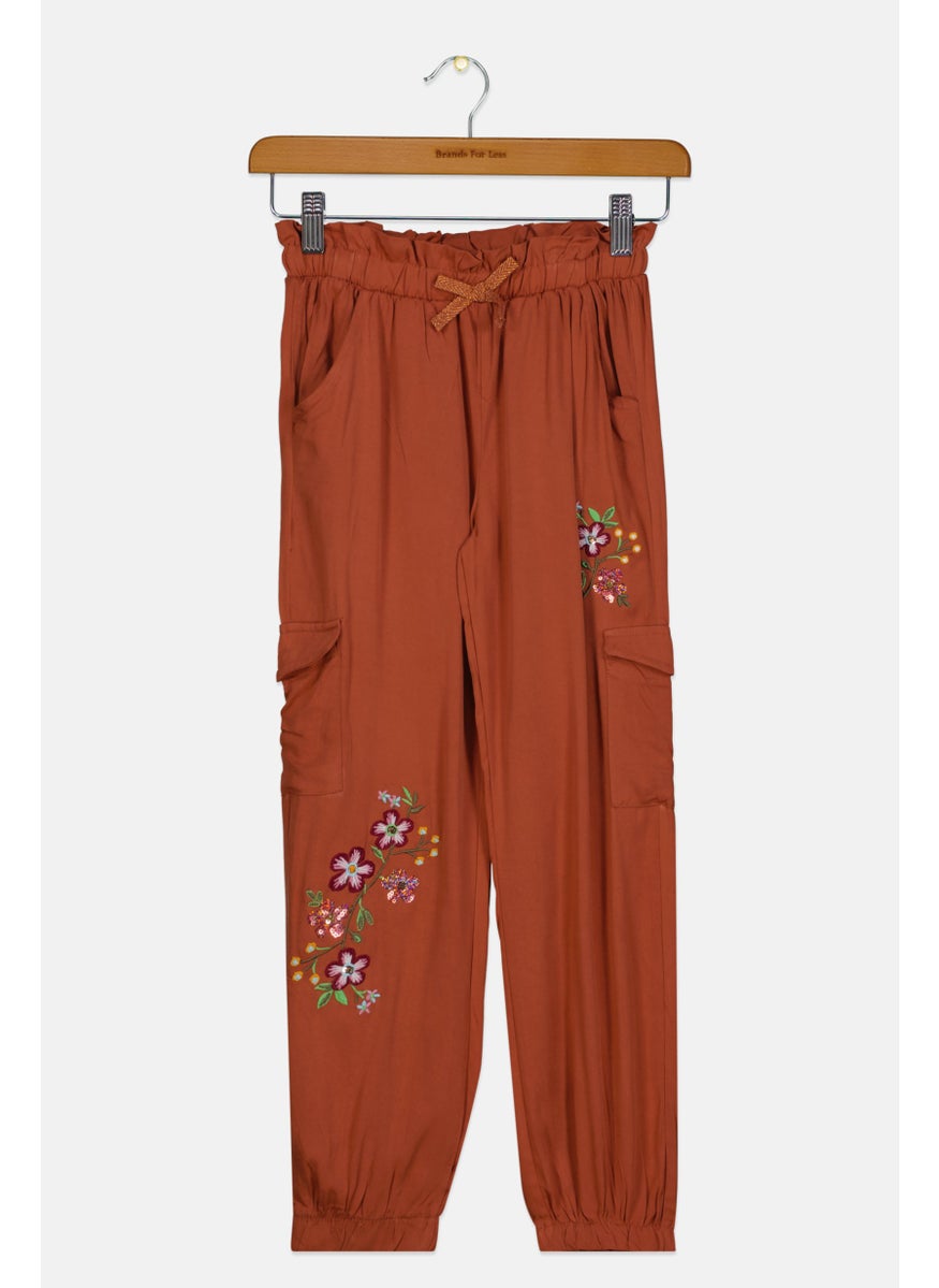 Nanette lepore - Kids Girl Embroidered Pull On Pants, Brown - Image 1