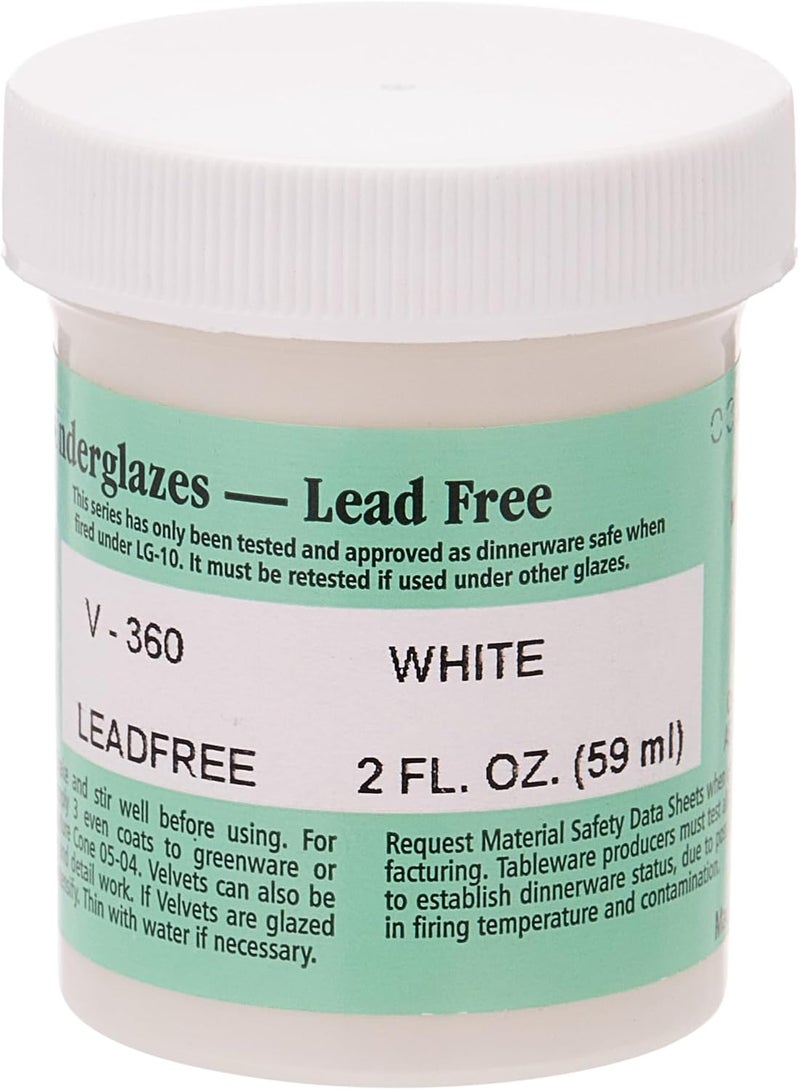 Amaco Velvet Underglaze V-360 White - 2 oz Lead-Free Ceramic Glaze - Image 1