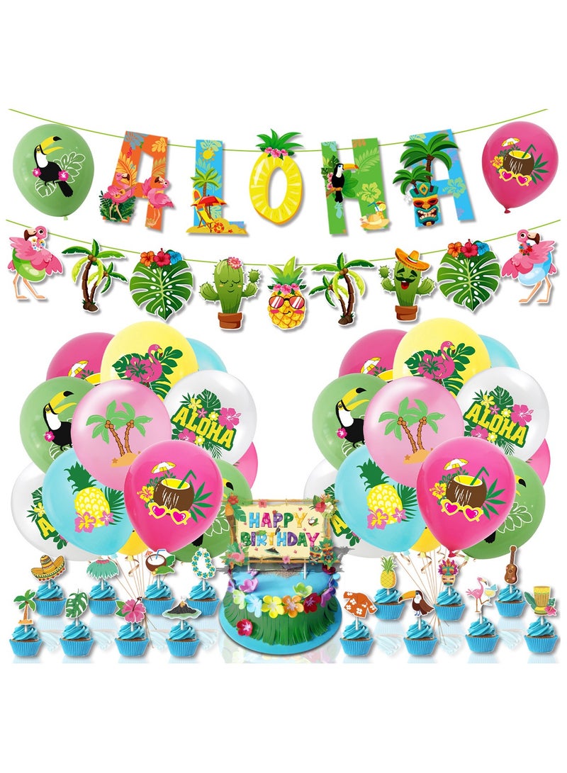 Tropical Flower Balloon Decor Set - Palm Leaf Cake Banner Topper for Beach Parties Birthday Party Backdrop Decoration,Suitable for Indoor and Outdoor - Image 1