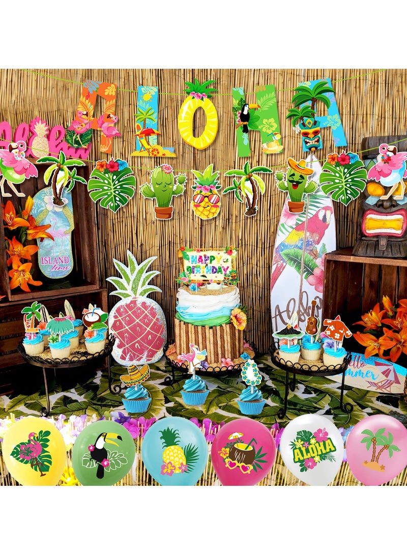 Tropical Flower Balloon Decor Set - Palm Leaf Cake Banner Topper for Beach Parties Birthday Party Backdrop Decoration,Suitable for Indoor and Outdoor - Image 3