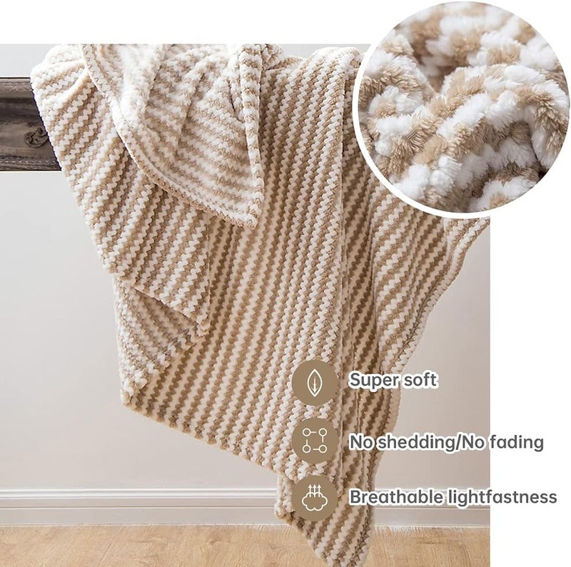 Simple&Opulence Dot Velvet Microfiber Throw Blanket, Lightweight Striped Decorative Blanket for Sofa/Bed/Couch, Ultra Soft, Plush, Cozy and Warm, Tan and White, 50''x60'' - Image 3