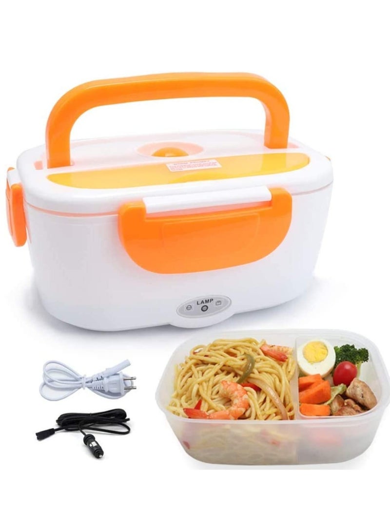 ELTRAZONE Electric Lunch Box 2 in 1, Portable Food Warmer Heating,Food-Grade Container, 12V 110V 40W Adapter, Car Truck Home Work Use, Spoon and 2 Compartments Included (orange)  - Image 1
