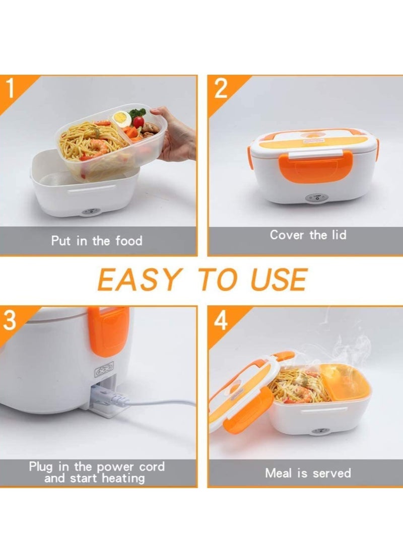 ELTRAZONE Electric Lunch Box 2 in 1, Portable Food Warmer Heating,Food-Grade Container, 12V 110V 40W Adapter, Car Truck Home Work Use, Spoon and 2 Compartments Included (orange)  - Image 4