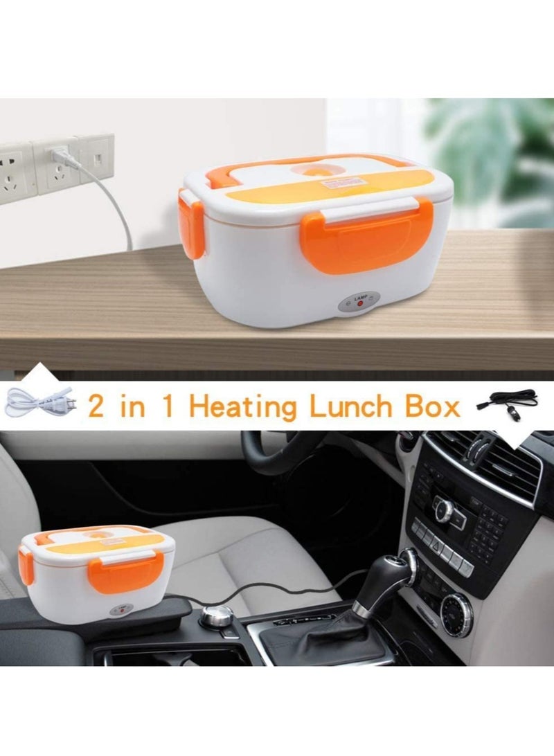 ELTRAZONE Electric Lunch Box 2 in 1, Portable Food Warmer Heating,Food-Grade Container, 12V 110V 40W Adapter, Car Truck Home Work Use, Spoon and 2 Compartments Included (orange)  - Image 3