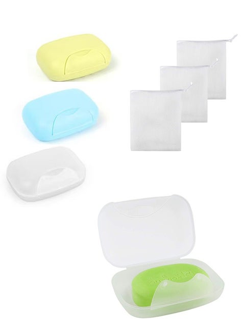 3-Piece Travel Soap Holder Kit, Portable Soap Box Travel with Soap Mesh Net Translucent Saver Case, Soap Dish Soap Container Case for Bathroom/Camping/Gym/Business/Trip