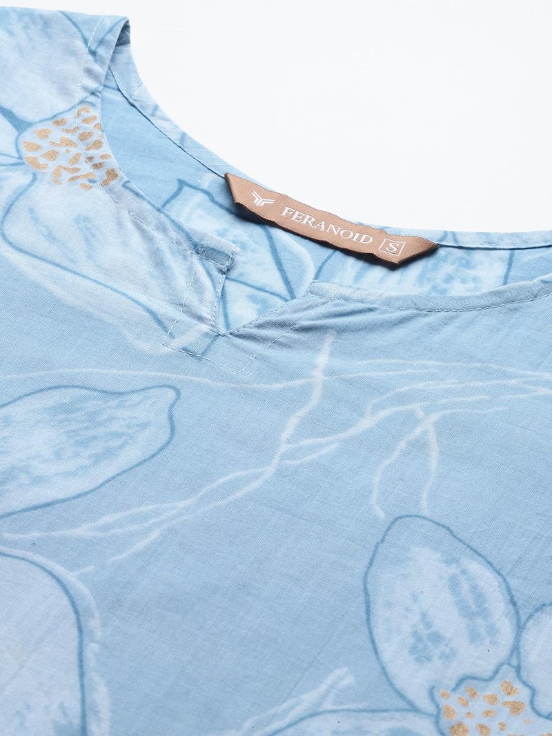 feranoid Floral Printed Cotton Co-Ord Set – Breezy Prints, Chic Fit Sky Blue - Image 3