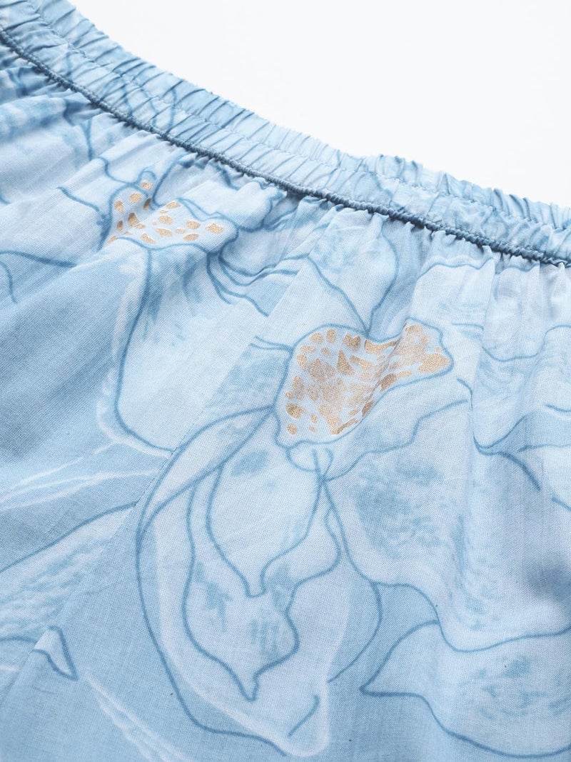 feranoid Floral Printed Cotton Co-Ord Set – Breezy Prints, Chic Fit Sky Blue - Image 4