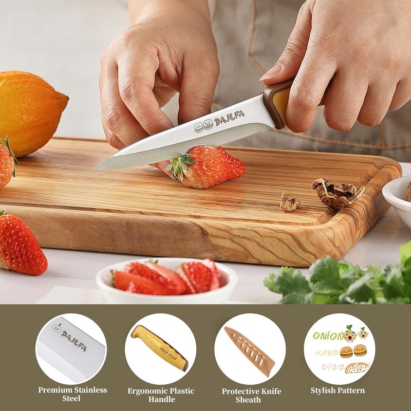 DAJLFA 3PCS Kitchen Knives, Stainless Steel Knife Set With Sheath, 8 inch Chef, 4.5 inch Utility and 4 inch Paring Knife (Stylish Design) - Image 3