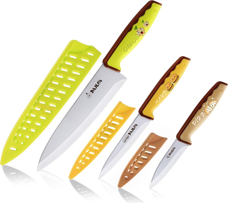 DAJLFA 3PCS Kitchen Knives, Stainless Steel Knife Set With Sheath, 8 inch Chef, 4.5 inch Utility and 4 inch Paring Knife (Stylish Design) - Image 1