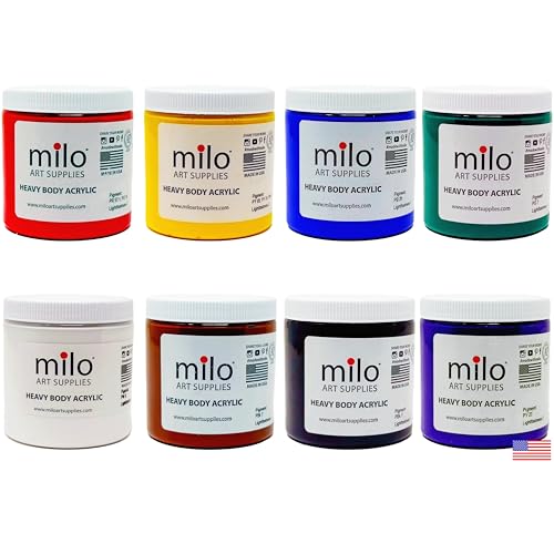 milo Acrylic Paint Set of 8 Colors | 8 ounce Jars | Heavy Body Acrylic Painting Set | Made in the USA | Non-Toxic, Holds Texture and Brush Strokes - Image 1