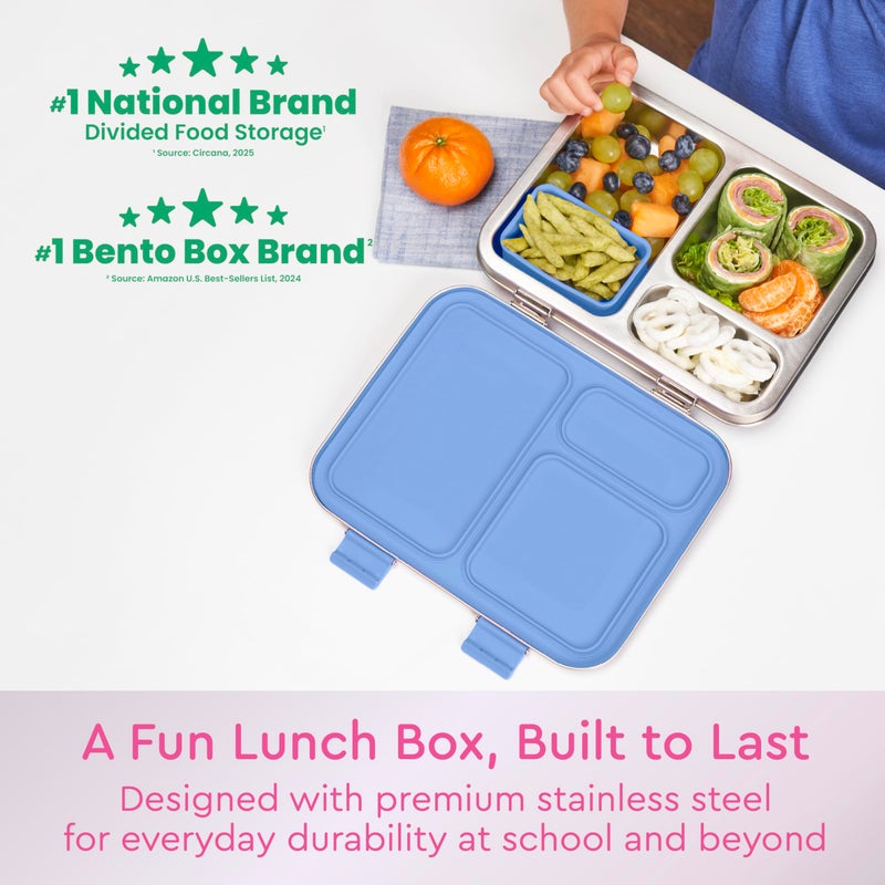 Bentgo Kids Stainless Steel Prints Leak-Resistant Lunch Box - 3-Compartments with Silicone Container, Durable, Eco-Friendly, Dishwasher Safe, BPA-Free, for School, Ages 3+ (Rainbows & Butterflies) - Image 2