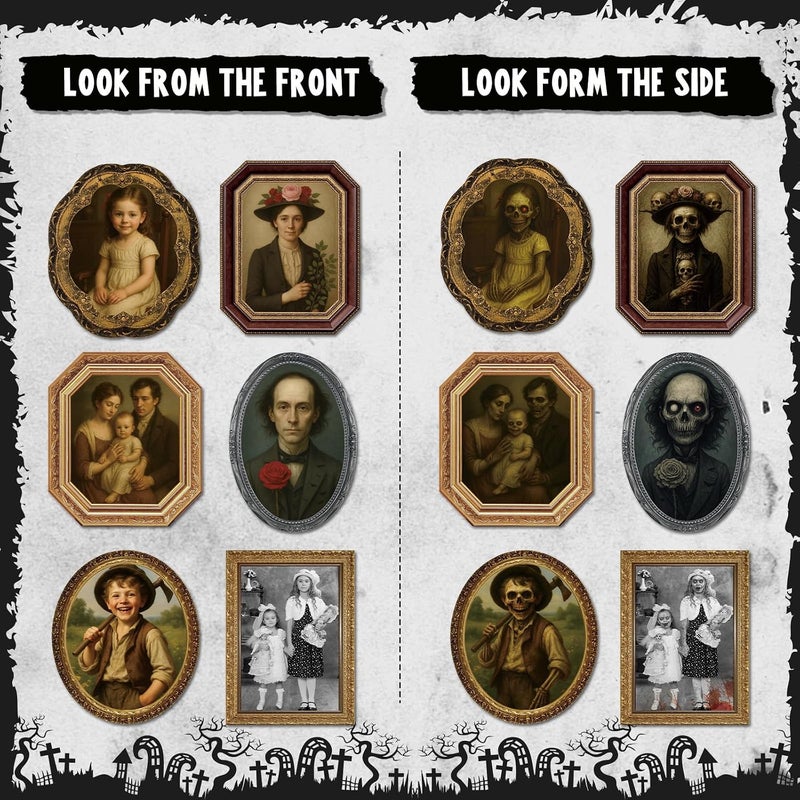 Garma Halloween Decorations 3D Changing Face Expression Moving Portrait Picture Frames for Horror Party Halloween House Decoration- 4 Pack - Image 3