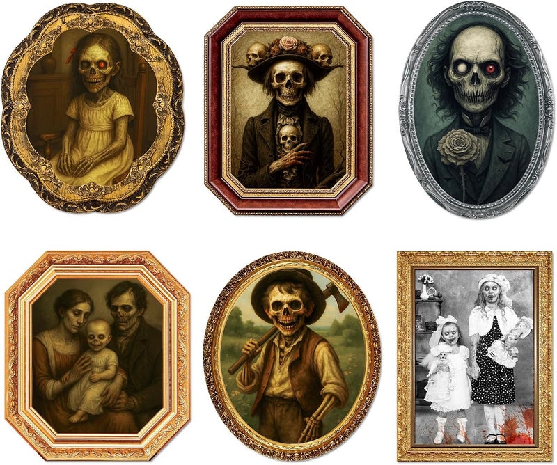 Garma Halloween Decorations 3D Changing Face Expression Moving Portrait Picture Frames for Horror Party Halloween House Decoration- 4 Pack - Image 1