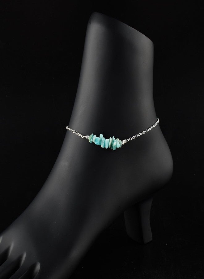 يانارا خلخال يانارا أمازونيت، أساور للكاحل للنساء، حجر بخت طبيعي، مطلي بالفضة، مقاس 9 بوصات + 1.5 بوصة، كريستالات الشاكرا وأحجار الشفاء، هدايا لها - Image 2