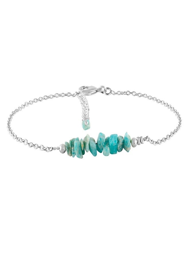 يانارا خلخال يانارا أمازونيت، أساور للكاحل للنساء، حجر بخت طبيعي، مطلي بالفضة، مقاس 9 بوصات + 1.5 بوصة، كريستالات الشاكرا وأحجار الشفاء، هدايا لها - Image 1