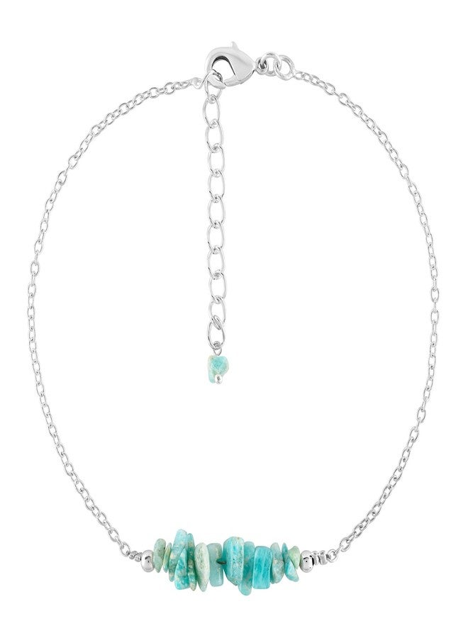 يانارا خلخال يانارا أمازونيت، أساور للكاحل للنساء، حجر بخت طبيعي، مطلي بالفضة، مقاس 9 بوصات + 1.5 بوصة، كريستالات الشاكرا وأحجار الشفاء، هدايا لها - Image 5