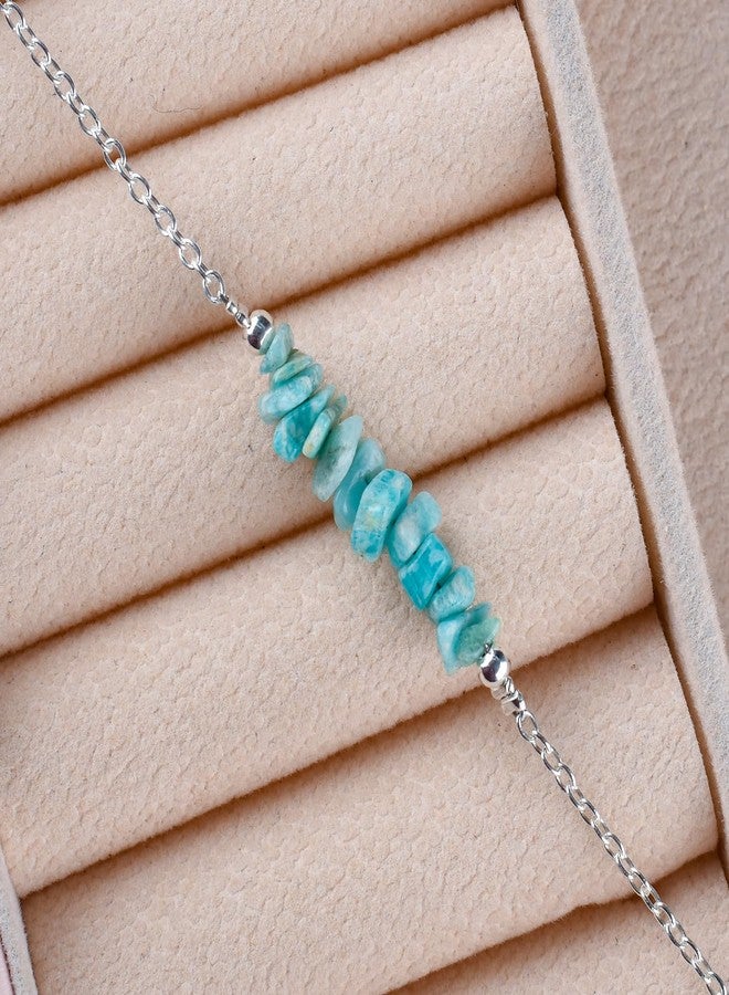 يانارا خلخال يانارا أمازونيت، أساور للكاحل للنساء، حجر بخت طبيعي، مطلي بالفضة، مقاس 9 بوصات + 1.5 بوصة، كريستالات الشاكرا وأحجار الشفاء، هدايا لها - Image 4