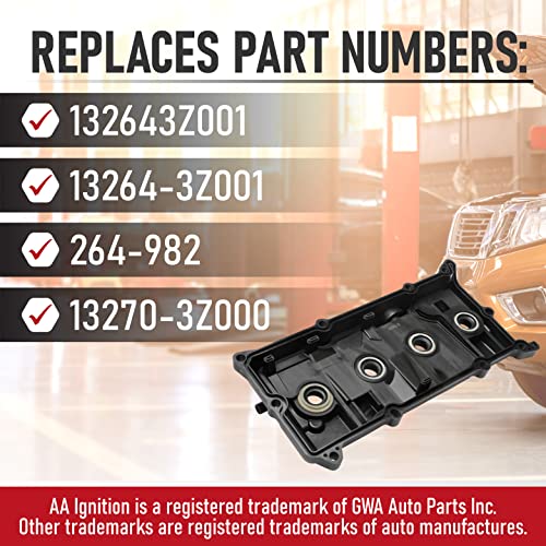 AA Ignition Replacement Engine Valve Cover with Gasket - Compatible with Nissan Altima and Sentra L4 2.5L 2002-2006 - Replaces 132643Z001, 13264-3Z001, 264-982, 13270-3Z000 - PCV Valve Cover Tube Seals Gasket Set - Image 3