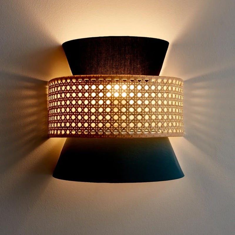 AKWAY Bamboo Wall Lamps for Living rooms | Rattan and Cane Webbing wall lamps for Bedroom | Wicker Wall lamps for home Decoration (Bulb not Included) (Black & Green) - Image 2
