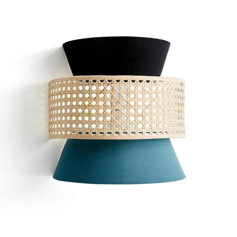 AKWAY Bamboo Wall Lamps for Living rooms | Rattan and Cane Webbing wall lamps for Bedroom | Wicker Wall lamps for home Decoration (Bulb not Included) (Black & Green) - Image 1