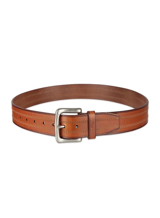 Tommy Bahama Men's Leather Double Stitch Casual Belt, Tan, Large - Image 4