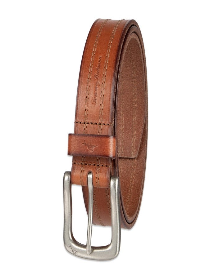 Tommy Bahama Men's Leather Double Stitch Casual Belt, Tan, Large - Image 1