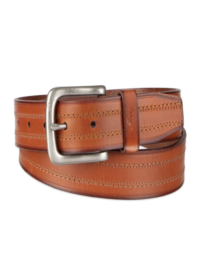 Tommy Bahama Men's Leather Double Stitch Casual Belt, Tan, Large - Image 2