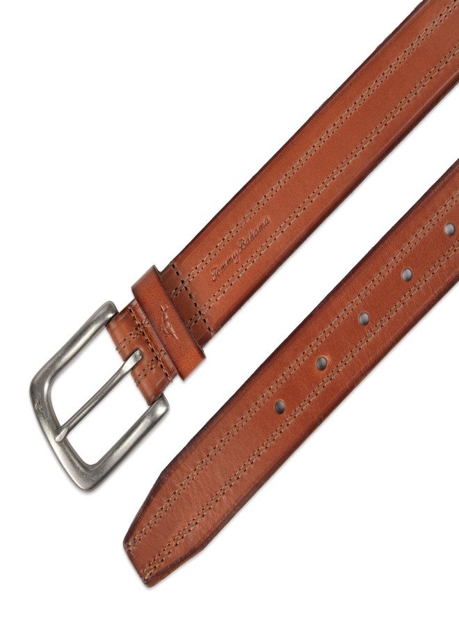 Tommy Bahama Men's Leather Double Stitch Casual Belt, Tan, Large - Image 5