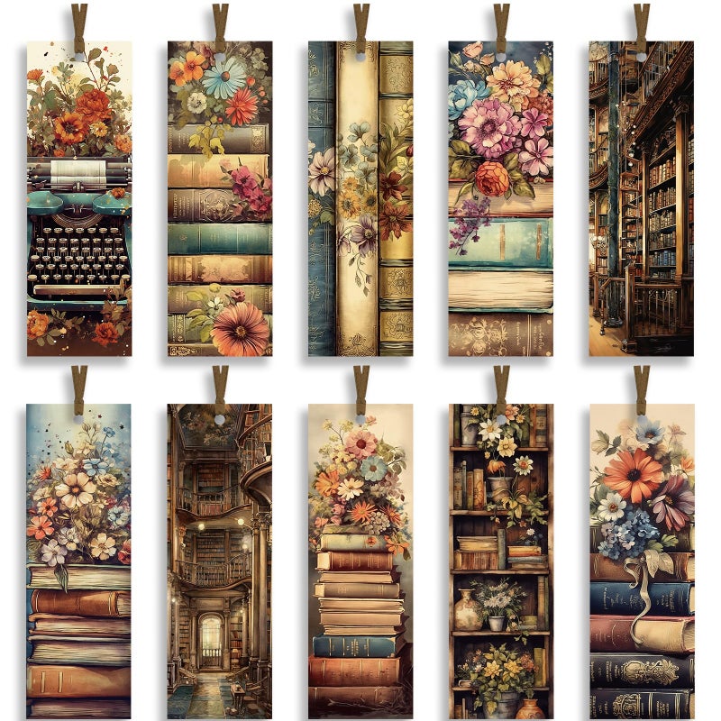 AFRITEE Vintage Book Bulk Bookmark, 100 Pcs Cottagecore Floral Books Bulk Paper Bookmarks for Women, Retro Bookmark with Tassels Gift for Kids Reading Lovers Teacher Students - Image 1
