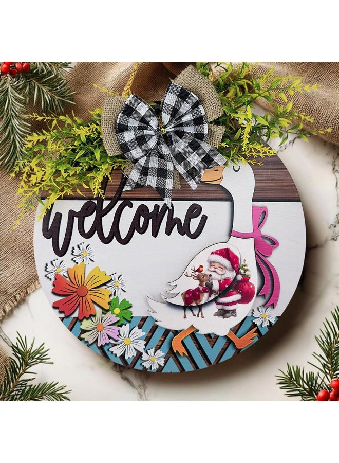 Midrean 12" 11PCS Wooden Interchangeable Holidays Seasons Decor Welcome Home Goosey Signs Year Round Wreaths for Front Door Porch Decorations Women Gift (Colorful) - Image 2