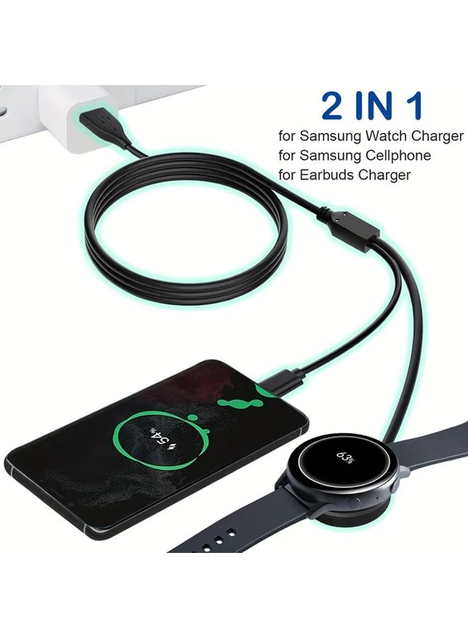 كابل شحن سريع أسود 2 في 1 للساعة الذكية والهاتف من USB C إلى Micro USB 3 طول 3 أقدام - Image 1