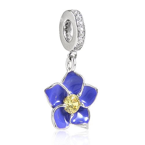 DOGNNAK Blue Orchid Bead Charm Authentic 925 Sterling Silver Flower Beads fit for DIY Charms Bracelets - Image 3