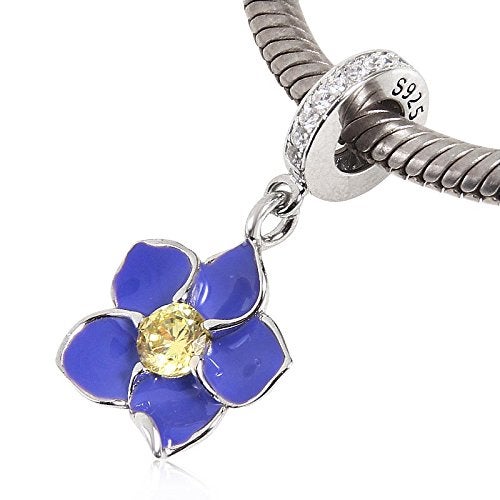 DOGNNAK Blue Orchid Bead Charm Authentic 925 Sterling Silver Flower Beads fit for DIY Charms Bracelets - Image 4