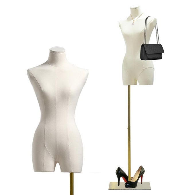Female Mannequin Dress Form Torso 4783 Height Adjustable Display Mannequin Body with Metal Stand Retro Manikin for Sewing Clothing Jewelry Market Shop White A