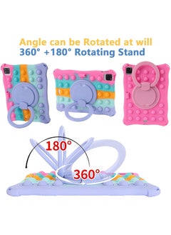 VKL Case for iPad 10th Generation Case 10.9 Inch 2022 Rotating Handle Kickstand Silicone Shockproof Cover with Shoulder Strap & Pencil Holder & Stylus, Rainbow Pink  - Image 3