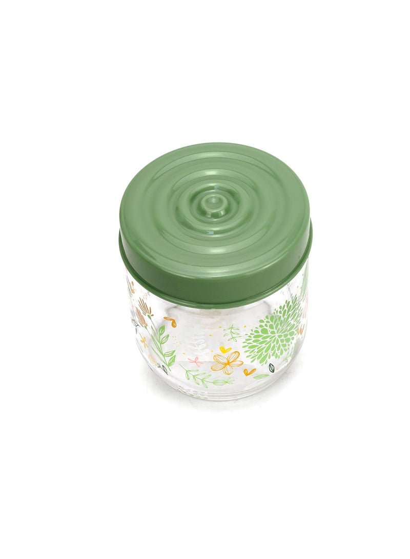Herevin 425ml Glass Spice Jar with Decorative PP Green Lid Botanic, Transparent - Image 2