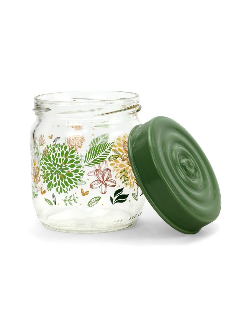 Herevin 425ml Glass Spice Jar with Decorative PP Green Lid Botanic, Transparent - Image 3