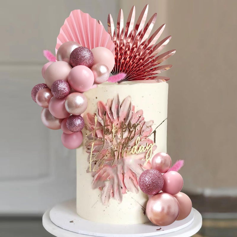 LEFUBABY 38 PCS Balls Cake Toppers Palm Leaves Cake Decorations for Birthday Wedding Baby Shower Party Supplies Rose Gold - Image 2