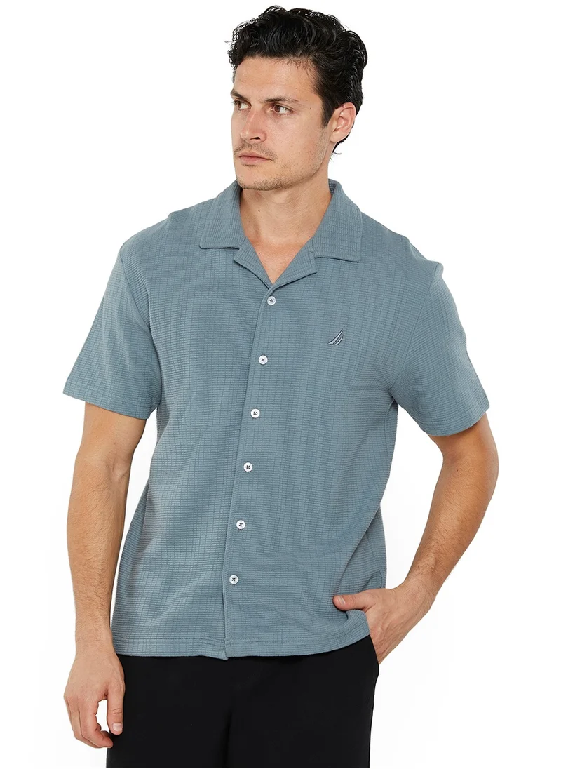 NAUTICA Men's Grey Short Sleeve Cuban Collar Shirt