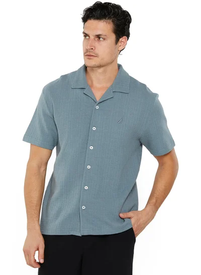 NAUTICA Textured Regular Fit Premium Cotton Cuban Collar Shirt