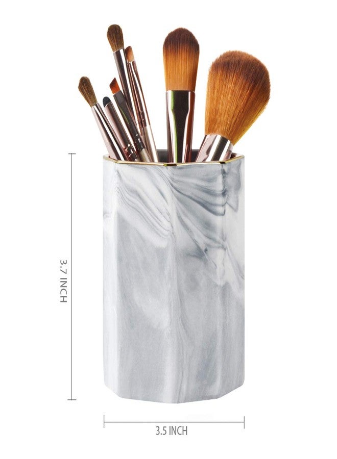 WAVEYU Pen Holder, Pencil Holder for Desk, Marble Desk Organizer Cute, Durable Ceramic Pencil Cup, Decorative Makeup Brush Holder Cup, Stationery Holder for Office, Home, Gray Marble - Image 2
