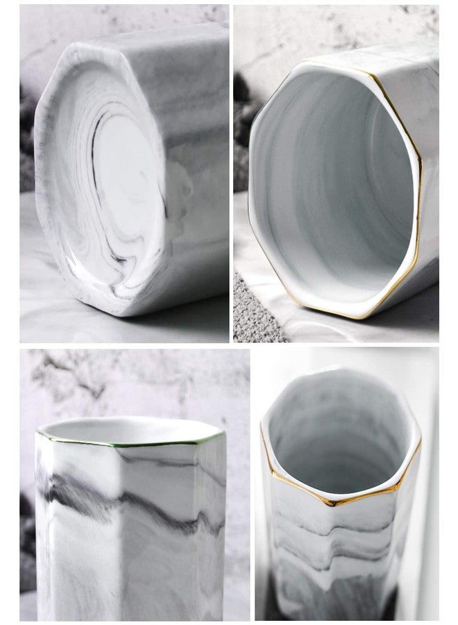 WAVEYU Pen Holder, Pencil Holder for Desk, Marble Desk Organizer Cute, Durable Ceramic Pencil Cup, Decorative Makeup Brush Holder Cup, Stationery Holder for Office, Home, Gray Marble - Image 4