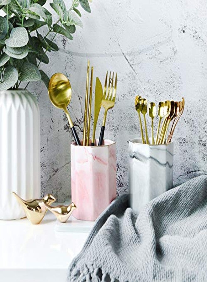 WAVEYU Pen Holder, Pencil Holder for Desk, Marble Desk Organizer Cute, Durable Ceramic Pencil Cup, Decorative Makeup Brush Holder Cup, Stationery Holder for Office, Home, Gray Marble - Image 5