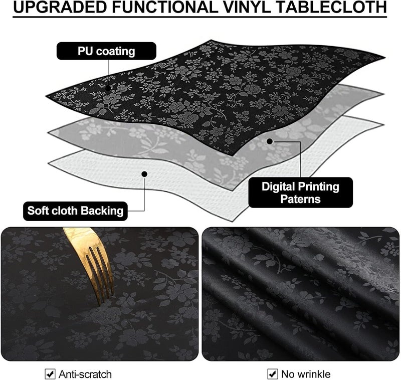 smiry Multi-color available build Round Table Cloth, Waterproof Heavy Duty Vinyl Tablecloths, Wipeable Washable Table Cover for Kitchen and Dining Room (Black, 60" Round) High precision lightweight material - Image 3
