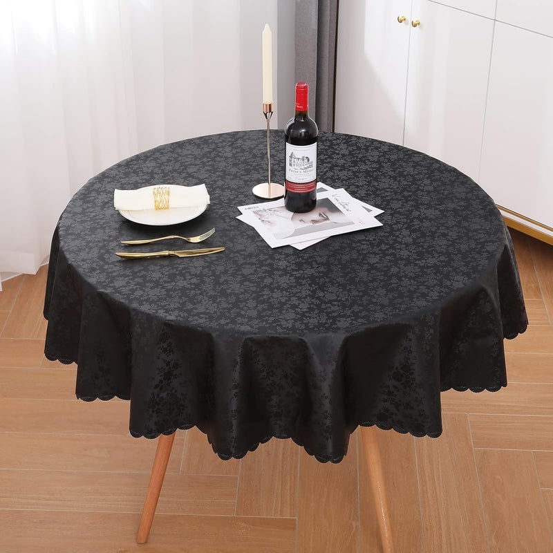 smiry Multi-color available build Round Table Cloth, Waterproof Heavy Duty Vinyl Tablecloths, Wipeable Washable Table Cover for Kitchen and Dining Room (Black, 60" Round) High precision lightweight material - Image 2