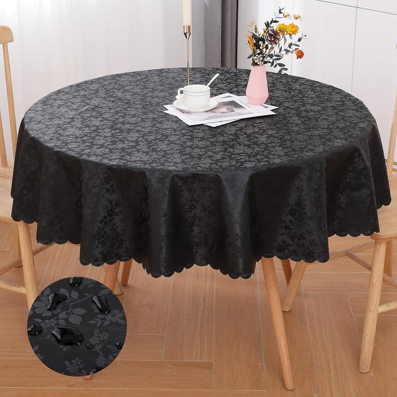 smiry Multi-color available build Round Table Cloth, Waterproof Heavy Duty Vinyl Tablecloths, Wipeable Washable Table Cover for Kitchen and Dining Room (Black, 60" Round) High precision lightweight material - Image 1